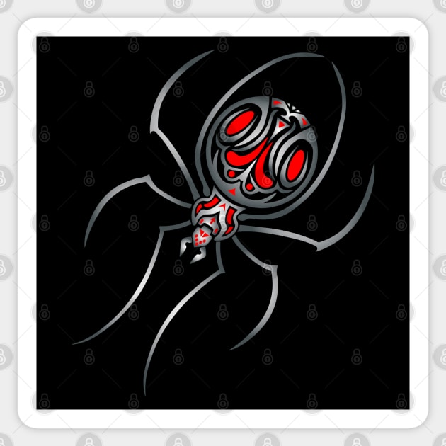 Silver and Red Tribal / Tattoo Art Spider Sticker by Designs by Darrin